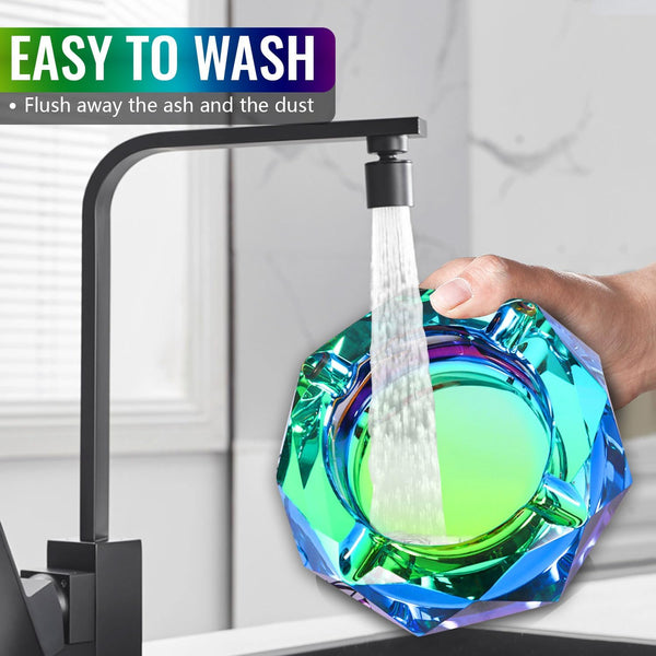 Ashtray, Durable Cigar Ashtray, Desktop Modern Ashtrays for Outside Patio, Green Glass Outdoor Ashtrays, Crystal Ash Tray, Easy Clean Ash Tray for Home Office Indoor, Ash trays for Weed Cigarette