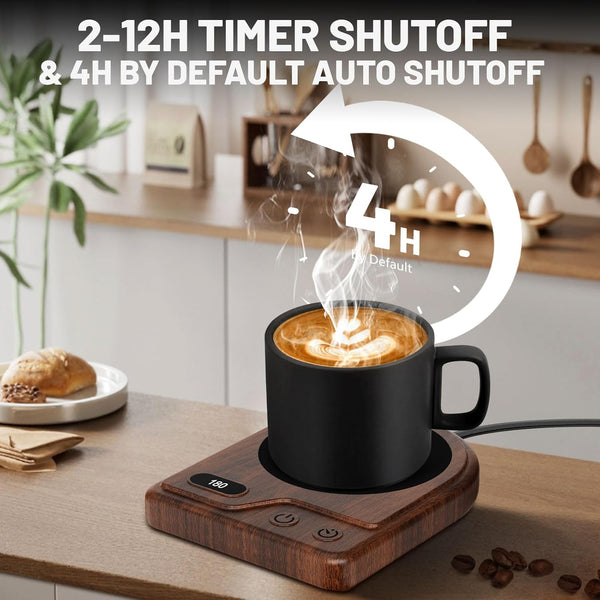 Mug Warmer, Coffee Mug Warmer with 3 Adjustable Temperature Settings, Coffee Warmer 2-12 Auto Shutoff, Digital Display Coffee Cup Warmer for Desk, Wood Grain Texture Mug Warmer for Desk Gift Choice