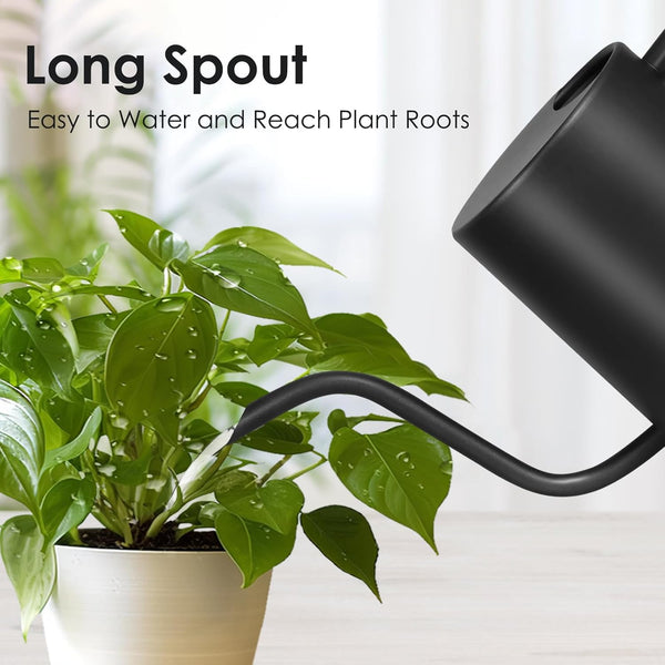 Watering Can, 35OZ/1000ML Watering Cans Outdoor, Rustproof Stainless Steel Watering Cans Indoor Plants, Semi Open Spill-Proof Outdoor Watering Can with Long Spout and Ergonomic Wooden Handle