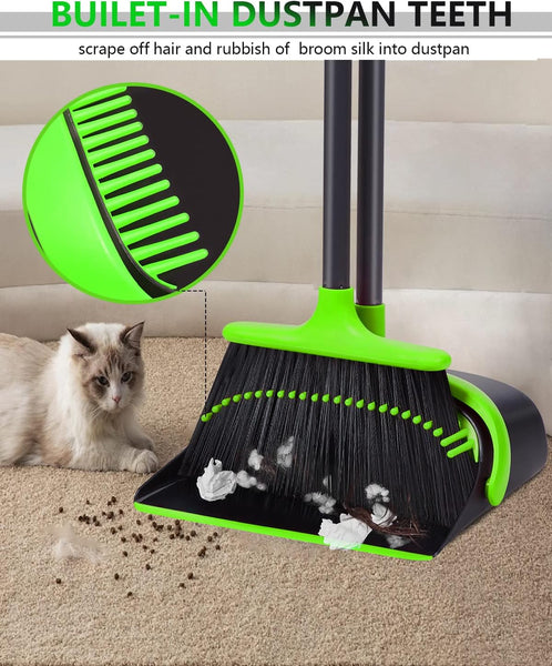 Broom and Dustpan Set,Broom and Dustpan Set for Home,52’’ Long Handle Broom with Dustpan Combo Set,Standing Broom and Dust Pan Set Heavy Duty,Dust Pan and Broom Combo for Kitchen Office Lobby Floor