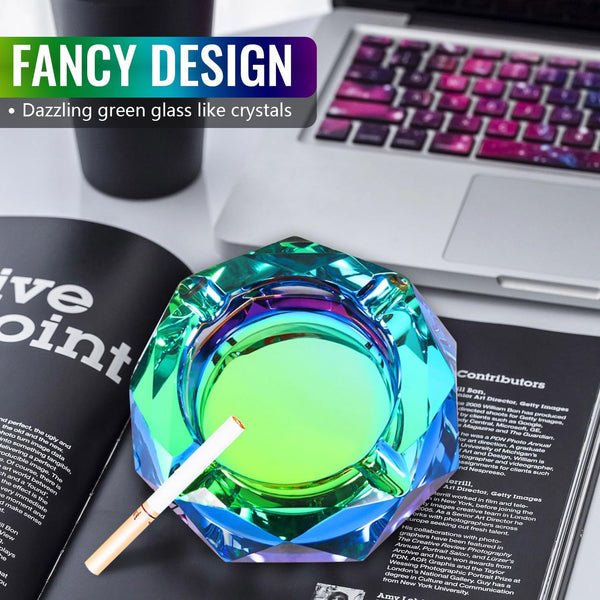Ashtray, Durable Cigar Ashtray, Desktop Modern Ashtrays for Outside Patio, Green Glass Outdoor Ashtrays, Crystal Ash Tray, Easy Clean Ash Tray for Home Office Indoor, Ash trays for Weed Cigarette