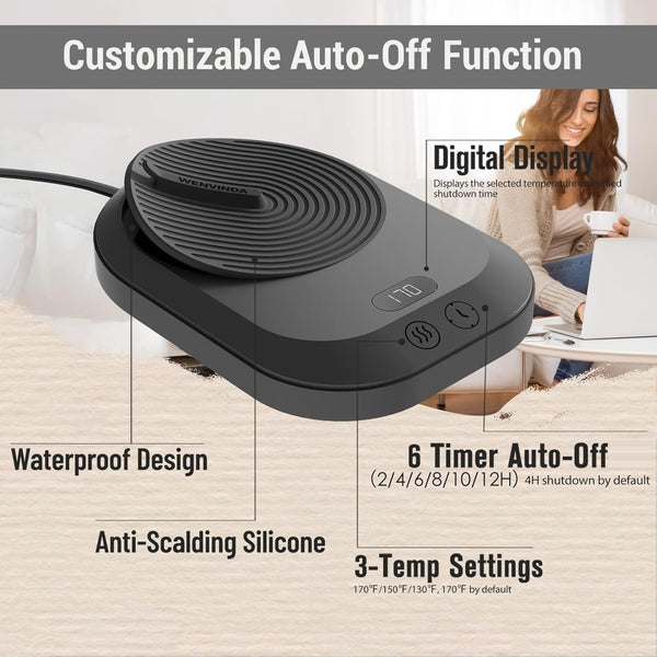 Coffee Mug Warmer for Desk, Smart Coffee Warmer for Desk Auto Shut Off Timer, Electric Coffee Cup Warmer for Desk with 3-Temp Settings, Mug Warmer for Desk with TEM/TIME Display, Wax Warmer, Good Gift