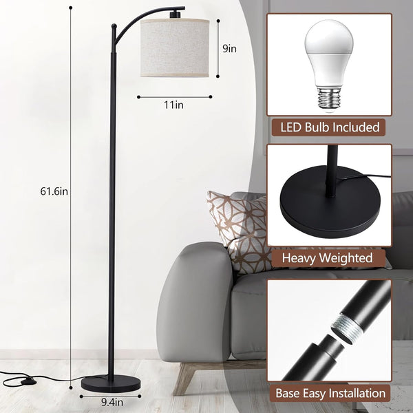 Floor Lamp, Floor Lamps for Living Room, Lamps Living Room with Linen Shade, Eye-Caring Standing Lamp for Living Room, Floor Lamps for Bedrooms with Pedal Switch, Living Room Lamps(Bulb Included)