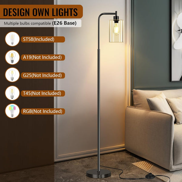 Floor Lamp,Floor Lamps for Living Room with Glass Lampshade,Modern Design Lamps Living Room,Standing Lamp with Premium Metal Material,Dimmable Living Room Lamps,Arced Floor Lamps,Tall Lamp(no Bulb)