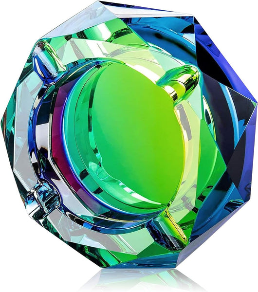 Ashtray, Durable Cigar Ashtray, Desktop Modern Ashtrays for Outside Patio, Green Glass Outdoor Ashtrays, Crystal Ash Tray, Easy Clean Ash Tray for Home Office Indoor, Ash trays for Weed Cigarette