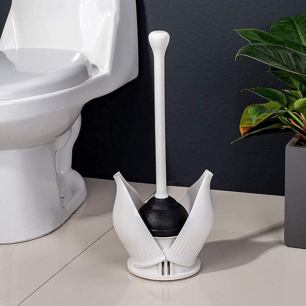 Toilet Plunger, Hideaway Toilet Plunger with Caddy, Plungers for Bathroom with Holder, Heavy Duty Toilet Plunger with Holder - White