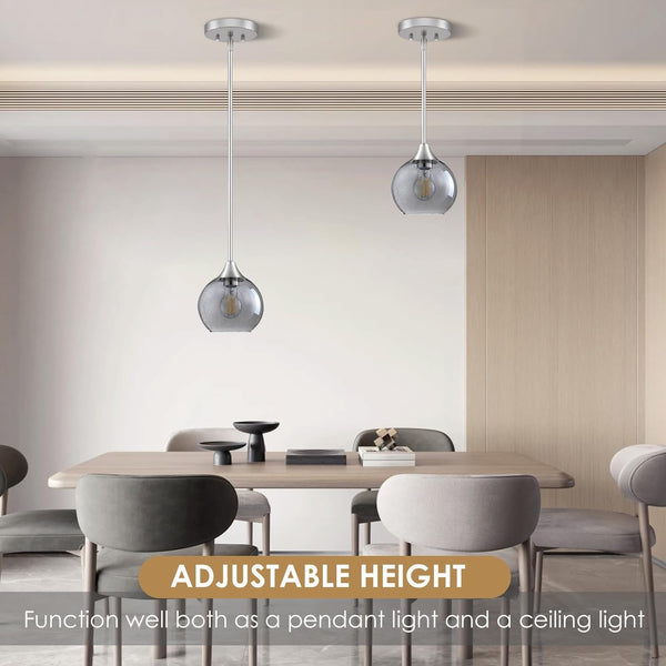 Pendant Light, Grey Glass Pendant Lights Kitchen Island Lighting 3 Pack, Island Lights with 42" Adjustable Rods, Modern Light Fixtures Ceiling Hanging for Bedroom Hallway Living Room Dining Room