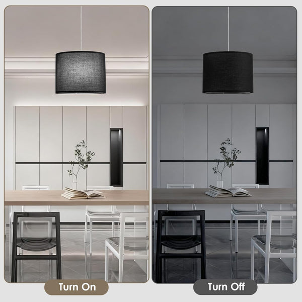 Plug in Pendant Light, 2 Pack Black Hanging Lamp, Height Adjustable Hanging Light Fixture, Fabric Shade Hanging Lights That Plug in, Plug in Ceiling Light for Bedroom Living Room Kitchen(No Bulb)