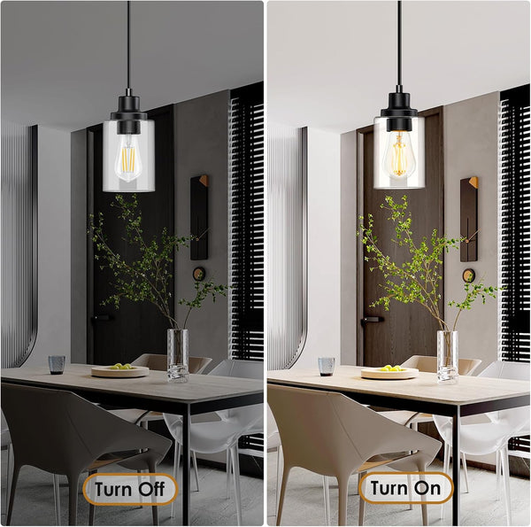 Pendant Light, 3 Pack Pendant Lights Kitchen Island, Black Hanging Light Fixture with 4"- 60" Adjustable Cord, Pendant Lights with Glass Shade,Metal Pendant Lighting for Bedroom Living Room Hallway