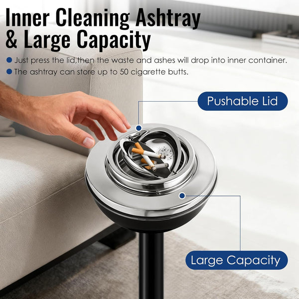 Ash Tray, Standing Cigar Ashtray, 16"&24.2" Adjustable Outdoor Ashtray, Black Ashtray Outdoor, Detachable Ashtrays with Lid and Weighted Base, Outdoor Ash Tray for Indoor Home Patio