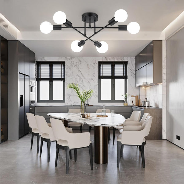 Ceiling Light Fixture, 6-Light Ceiling Light Chandelier, Modern Dinning Room Light Fixture, Sputnik Light Fixtures Ceiling Mount, Ceiling Light Fixtures Semi Flush Mount Light Fixture for Living Room