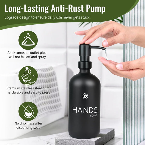 Soap Dispenser,Dish Soaps Dispenser with Bamboo Tray, 304 Stainless Steel Pump Soap Dispensers Kitchen, Soaps Dispenser Bathroom, Black Matte Kitchen Soaps Dispenser