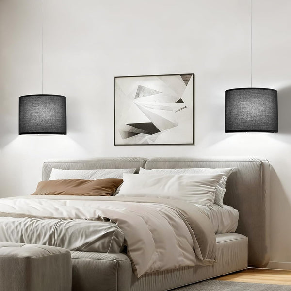 Plug in Pendant Light, 2 Pack Black Hanging Lamp, Height Adjustable Hanging Light Fixture, Fabric Shade Hanging Lights That Plug in, Plug in Ceiling Light for Bedroom Living Room Kitchen(No Bulb)