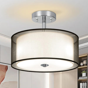 Ceiling Light, 3-Light Modern Light Fixtures Ceiling, Semi Flush Mount Ceiling Light, Ceiling Light Fixtures with Double Fabric Shade, Dining Room Light Fixtures, Bedroom Light Fixtures Ceiling