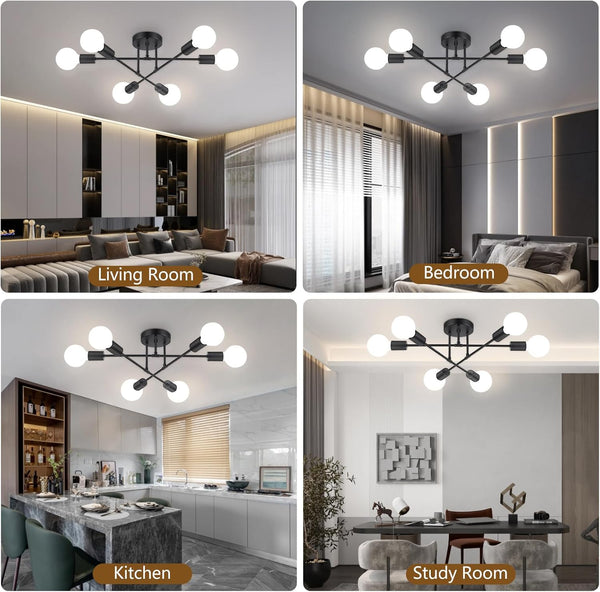 Ceiling Light Fixture, 6-Light Ceiling Light Chandelier, Modern Dinning Room Light Fixture, Sputnik Light Fixtures Ceiling Mount, Ceiling Light Fixtures Semi Flush Mount Light Fixture for Living Room