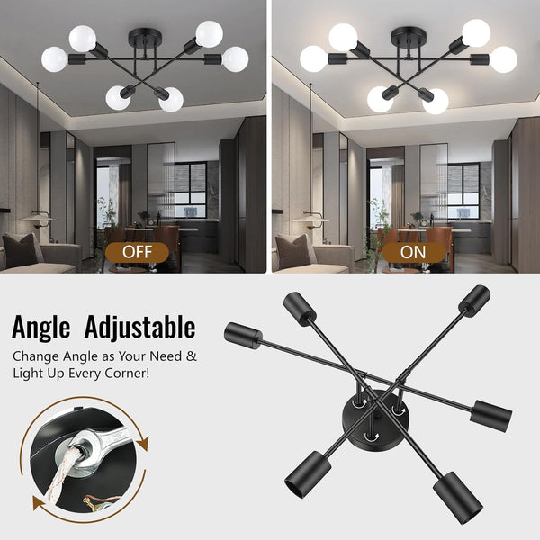 Ceiling Light Fixture, 6-Light Ceiling Light Chandelier, Modern Dinning Room Light Fixture, Sputnik Light Fixtures Ceiling Mount, Ceiling Light Fixtures Semi Flush Mount Light Fixture for Living Room
