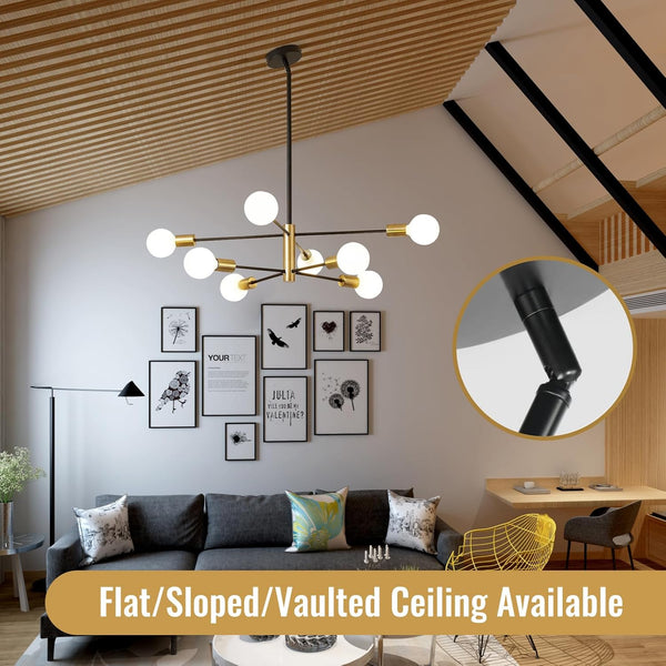 Chandelier, 8-Light Dining Room Light Fixture, 4-Height Adjustable Chandeliers for Dining Room, Dimmable Dining Room Chandelier, Sputnik Chandeliers with Stable Metal Base, E26 Sockets