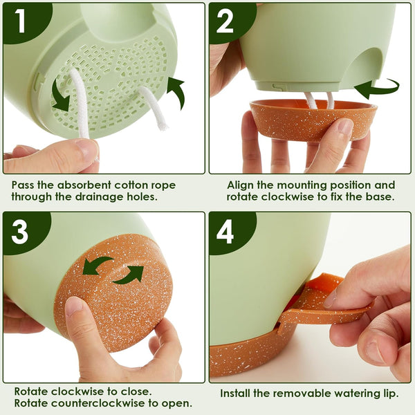 Plant Pots,5 Pack Self Watering Pots for Indoor Plants,7/6.5/6/5.5/5 Inch Flower Pots,Plant Pot Indoors with Drainage Holes and Reservoir Saucers,Premium Plastic Material Planters for Indoors Plants