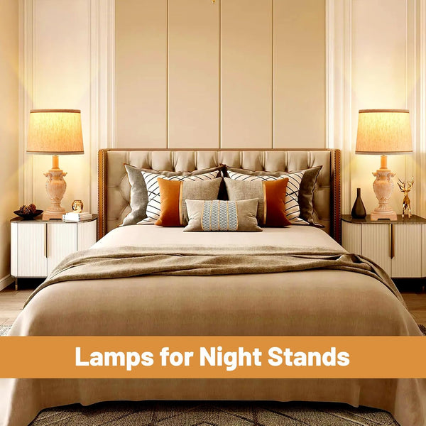 Table Lamp,3-Way Dimmable Lampe De Chevet,Beside Lamp with 2 LED Bulbs,Vintage Resin Based Lamps for Bedrooms, Easy to Assemble Bedroom Lamp, Bedroom Lamp for Living Room,Nursery,Office