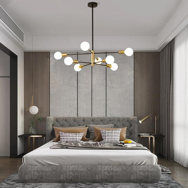 Chandelier, 8-Light Dining Room Light Fixture, 4-Height Adjustable Chandeliers for Dining Room, Dimmable Dining Room Chandelier, Sputnik Chandeliers with Stable Metal Base, E26 Sockets