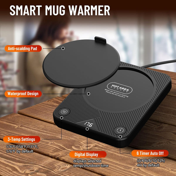 Mug Warmer, Coffee Mug Warmer with 3 Temperature Settings, Coffee Warmer for Desk Auto Shut Off, Portable Coffee Warmer, Coffee Warmer for Coffee, Tea, Various Cups, Coffee Gifts for Coffee Lovers