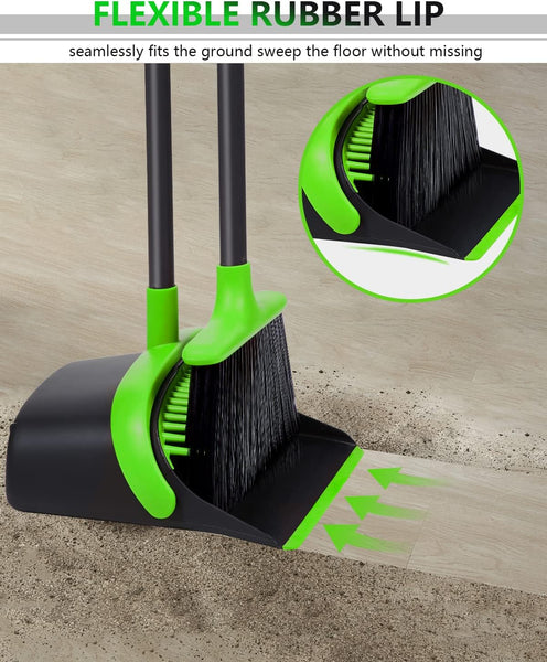 Broom and Dustpan Set,Broom and Dustpan Set for Home,52’’ Long Handle Broom with Dustpan Combo Set,Standing Broom and Dust Pan Set Heavy Duty,Dust Pan and Broom Combo for Kitchen Office Lobby Floor