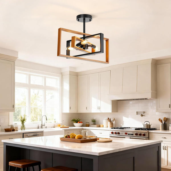 Ceiling Light, 3-Light Industrial Semi Flush Mount Ceiling Light, Rotatable Metal Frame Kitchen Light Fixtures Ceiling, Farmhouse Dining Room Light Fixtures for Living Room, Bedroom, Entryway, Hallway