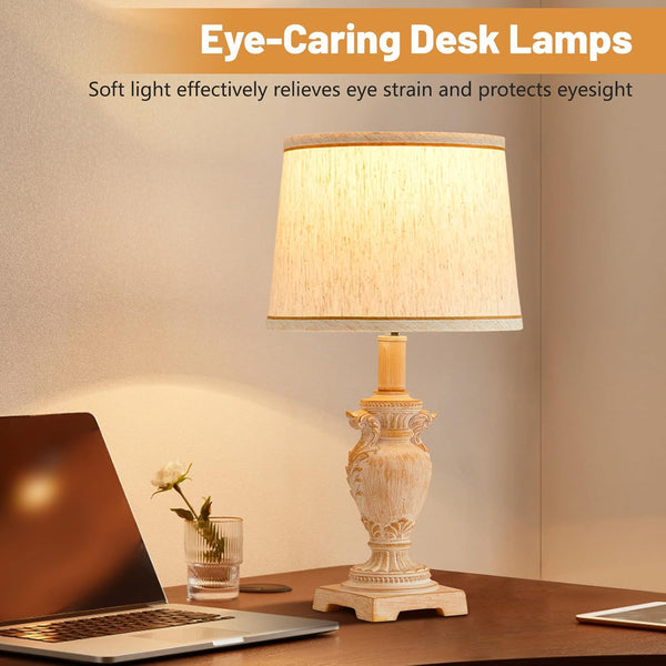 Table Lamp,3-Way Dimmable Lampe De Chevet,Beside Lamp with 2 LED Bulbs,Vintage Resin Based Lamps for Bedrooms, Easy to Assemble Bedroom Lamp, Bedroom Lamp for Living Room,Nursery,Office