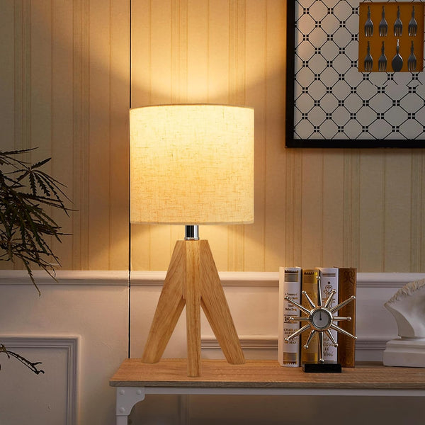 Table Lamp, Wooden Tripod Lamps for Bedrooms with Fabric Shade, Lamps for Bedrooms, 2 Pack Bedside Lamp with 60W Bulb, Lamps Living Room, Bedside Table Lamp for Bedroom, Living Room, Nursery, Office