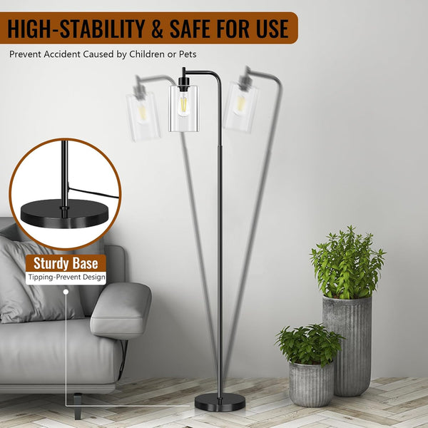 Floor Lamp,Floor Lamps for Living Room with Glass Lampshade,Modern Design Lamps Living Room,Standing Lamp with Premium Metal Material,Dimmable Living Room Lamps,Arced Floor Lamps,Tall Lamp(no Bulb)