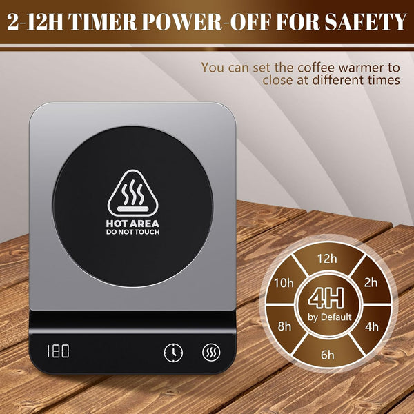 Mug Warmer,Coffee Mug Warmer with 3-Temp Settings,304 Stainless Steel Coffee Warmer with Digital Display, 2-12H Timer Setting Mug Warmer for Desk, Coffee Cup Warmer As Ideal Gift for Coffee Lovers
