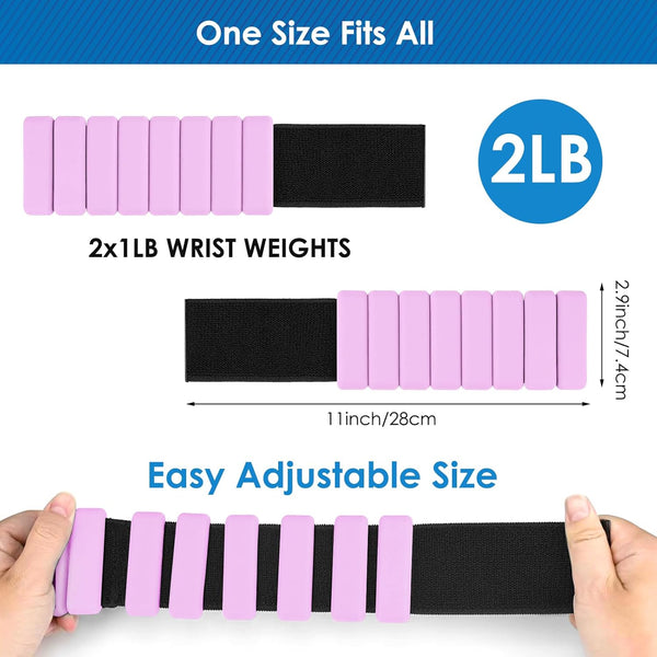 Ankle Weights, 1 Pair 1LB*2 Adjustable Wrist Weights Pink/Black, Silicone Ankle Weights for Women/Men, Waterproof&Sweat-proof Wrist Weights for Women,Portable Leg Weights for Running Strength Training