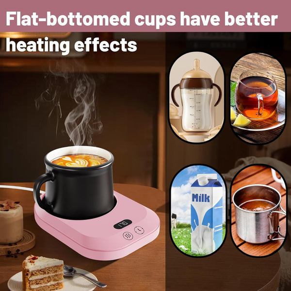 Mug Warmer, Coffee Mug Warmer with 6 Automatic Shutoff Timers, Coffee Warmer with 3 Temperature Settings, Mug Warmer for Desk with Anti-Scald Silicone, Portable Coffee Cup Warmer, Coffee Gifts