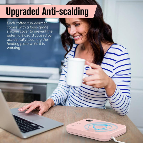 Mug Warmer, Coffee Mug Warmer with 3 Temp Options, Coffee Warmer for Desk Auto Shut Off, Coffee Warmer with Anti-Scald Silicone, Splash-Proof Mug Warmer for Desk, Portable Coffee Cup Warmer Pink