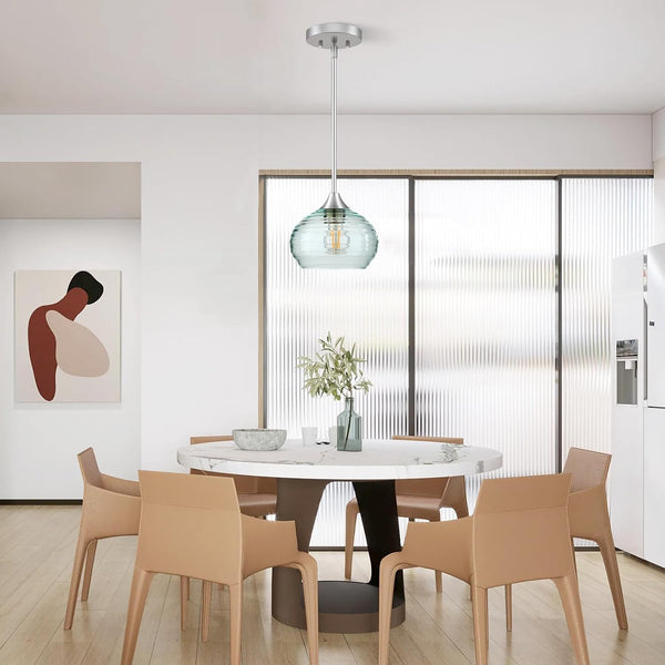 Pendant Light, Single Pendant Lights Kitchen Island Lighting with Adjustable Height 5"-42", Island Lights with Green Glass Shade, Green Pendant Lights for Living Room Bedroom Dining Room E26 Base