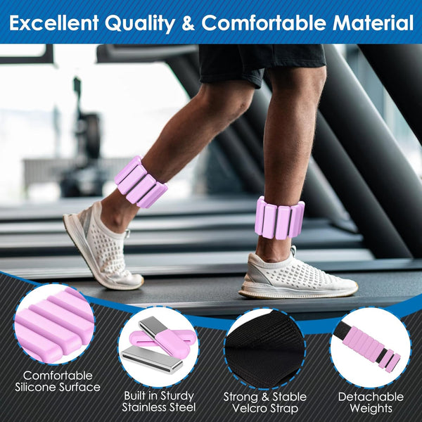 Ankle Weights, 1 Pair 1LB*2 Adjustable Wrist Weights Pink/Black, Silicone Ankle Weights for Women/Men, Waterproof&Sweat-proof Wrist Weights for Women,Portable Leg Weights for Running Strength Training