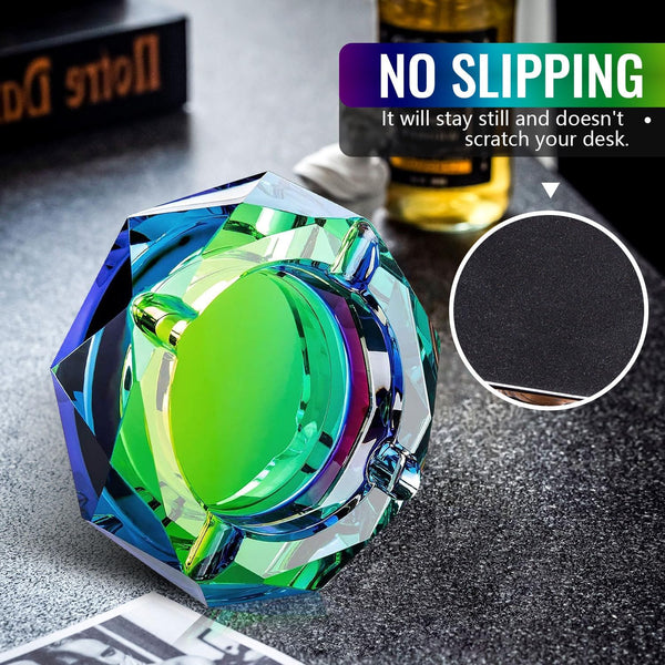 Ashtray, Durable Cigar Ashtray, Desktop Modern Ashtrays for Outside Patio, Green Glass Outdoor Ashtrays, Crystal Ash Tray, Easy Clean Ash Tray for Home Office Indoor, Ash trays for Weed Cigarette