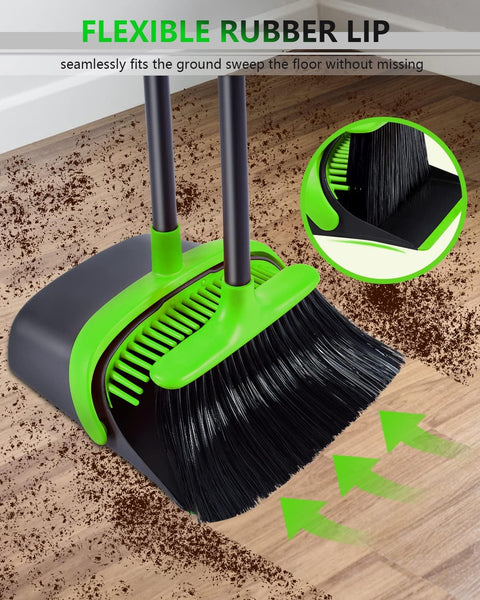Broom and Dustpan Set for Home, Upgrade 52" Long Handle Broom and Dustpan Set, Broom with Dustpan Combo Set for Home Kitchen Room Office Lobby Indoor Floor Cleaning