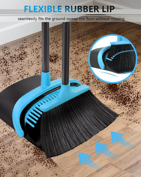 Broom and Dustpan Set,Broom and Dustpan Set for Home,52’’ Long Handle Broom with Dustpan Combo Set,Standing Broom and Dust Pan Set Heavy Duty,Dust Pan and Broom Combo for Kitchen Office Lobby Floor