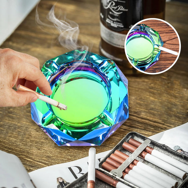 Ashtray, Durable Cigar Ashtray, Desktop Modern Ashtrays for Outside Patio, Green Glass Outdoor Ashtrays, Crystal Ash Tray, Easy Clean Ash Tray for Home Office Indoor, Ash trays for Weed Cigarette