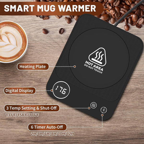 Mug Warmer, 3-Temperature Coffee Mug Warmer, Coffee Warmer with 2-12H Auto Shut Off, Electric Smart Mug Warmer for Desk Digital Display, Portable Coffee Cup Warmer for Milk Tea Hot Chocolate(No Cup)