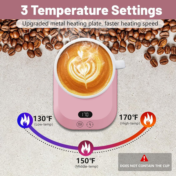 Mug Warmer, Coffee Mug Warmer with 6 Automatic Shutoff Timers, Coffee Warmer with 3 Temperature Settings, Mug Warmer for Desk with Anti-Scald Silicone, Portable Coffee Cup Warmer, Coffee Gifts