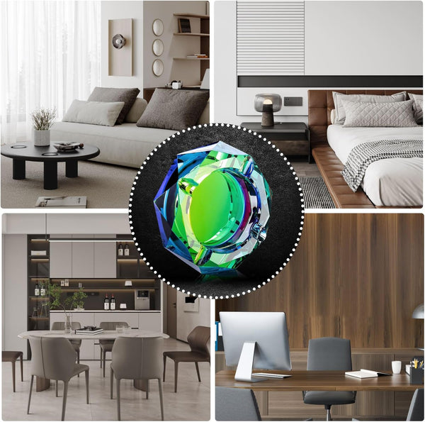 Ashtray, Durable Cigar Ashtray, Desktop Modern Ashtrays for Outside Patio, Green Glass Outdoor Ashtrays, Crystal Ash Tray, Easy Clean Ash Tray for Home Office Indoor, Ash trays for Weed Cigarette