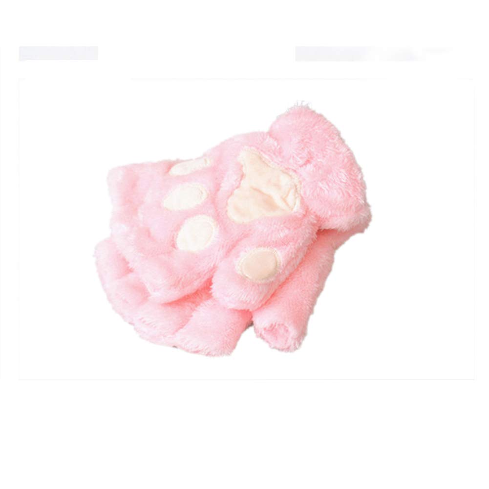 Lovely Cat Paw Plush Gloves Half Finger Gloves Winter Warm Gloves for Girls Pink