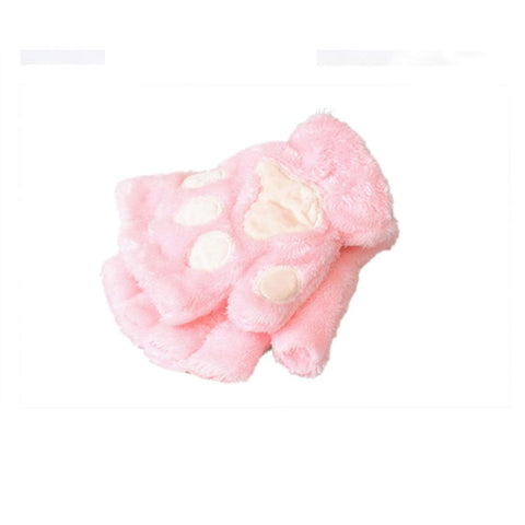 Lovely Cat Paw Plush Gloves Half Finger Gloves Winter Warm Gloves for Girls Pink