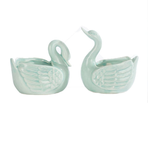 2 Pcs Cute Swan Flower Pots with Hole Succulent Planter Pots Mini Cartoon Home Ornament