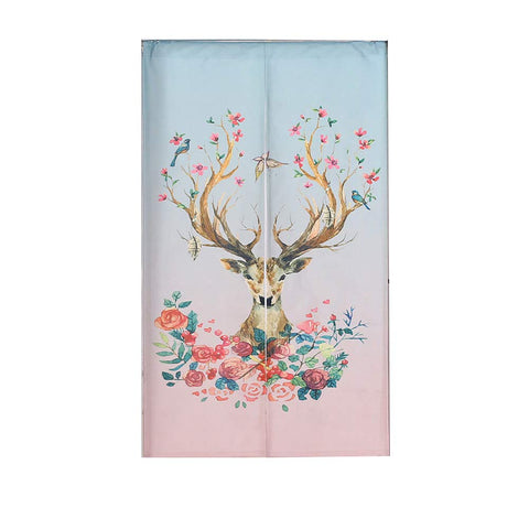 33 x 47 Inches Door Curtain Hallway Restaurant Entrance Thicken Curtain Cartoon Elk Print Noren Curtain