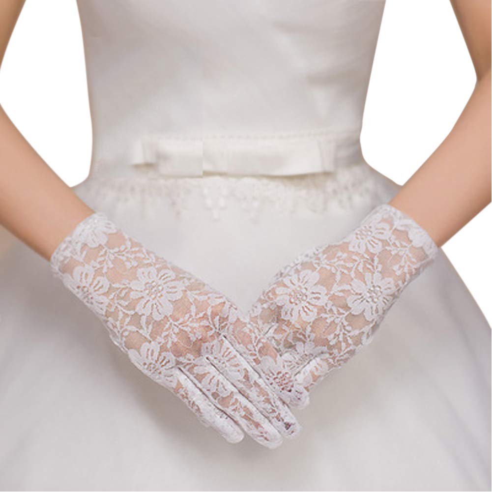 Elegant Wedding Gloves White Lace Short Gloves Mitten for Bridal