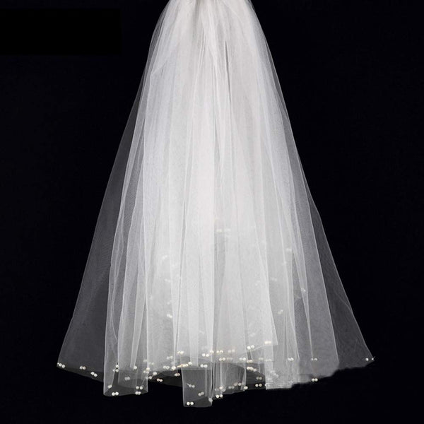 Elegant Simple Vintage Bridal Pearl Veil Fingertip Length 33"