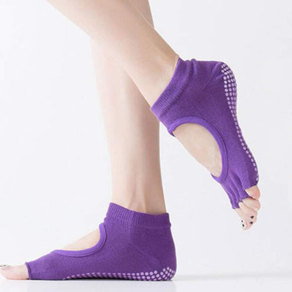 Yoga Pilates Womens Non Slip Toeless Non Skid Sticky Grip Sock Toeless Socks Purple